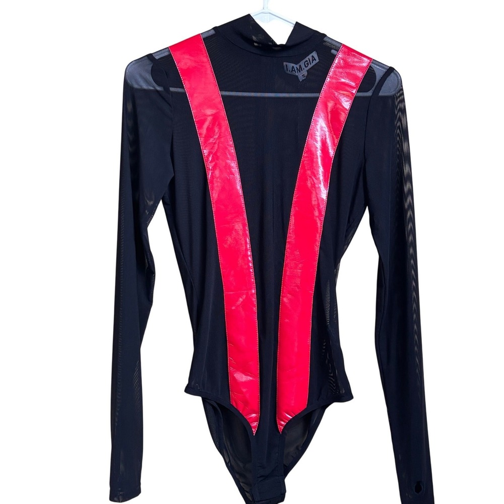 I.AM.GIA Ironbar Bodysuit Black Red Mesh GIA4031 NWT Small Streetwear Clubwear